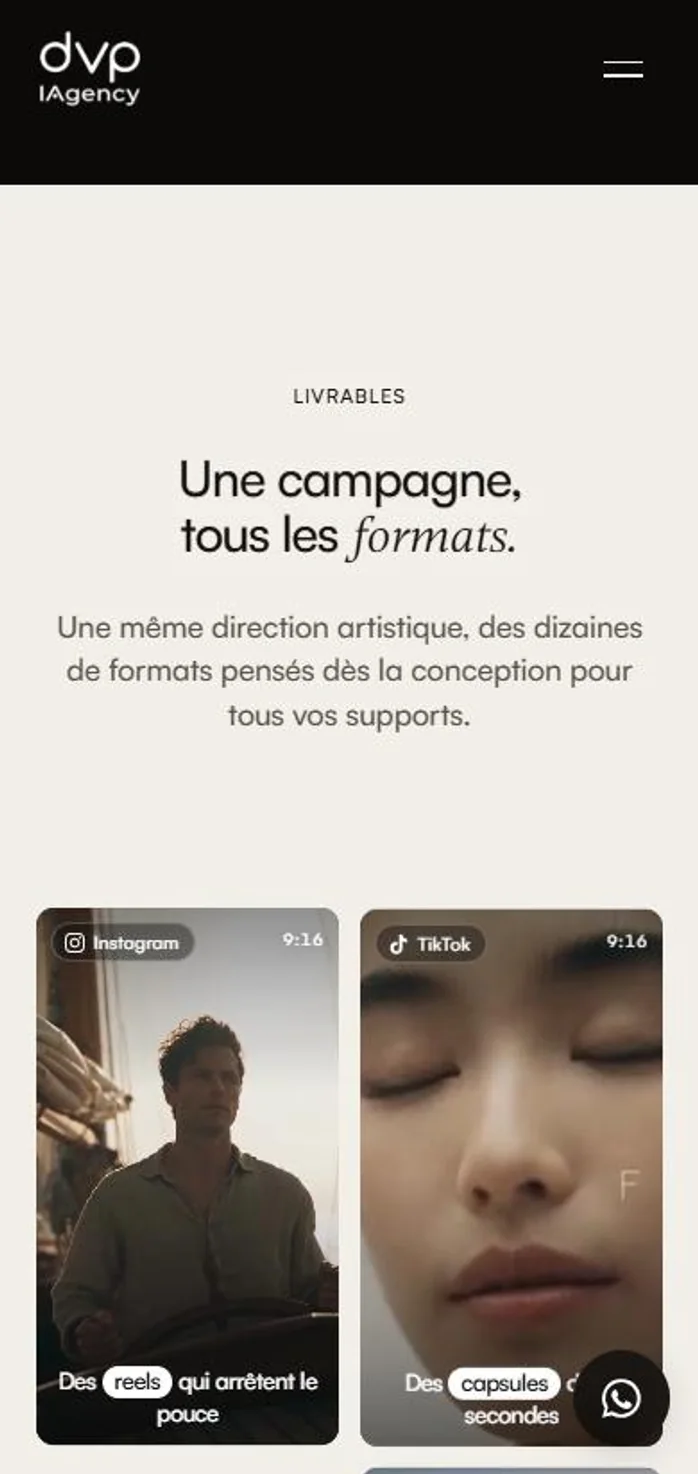 Le site de DVP Agency sur téléphone