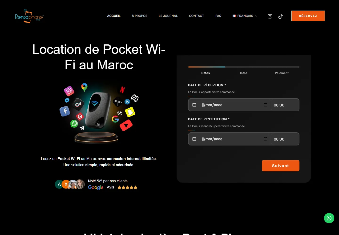 Page d’accueil du site Rentaphone, créé par Bzaf Studio