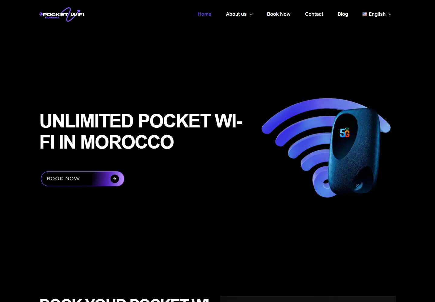 Page d’accueil du site Pocket WiFi Morocco, créé par Bzaf Studio