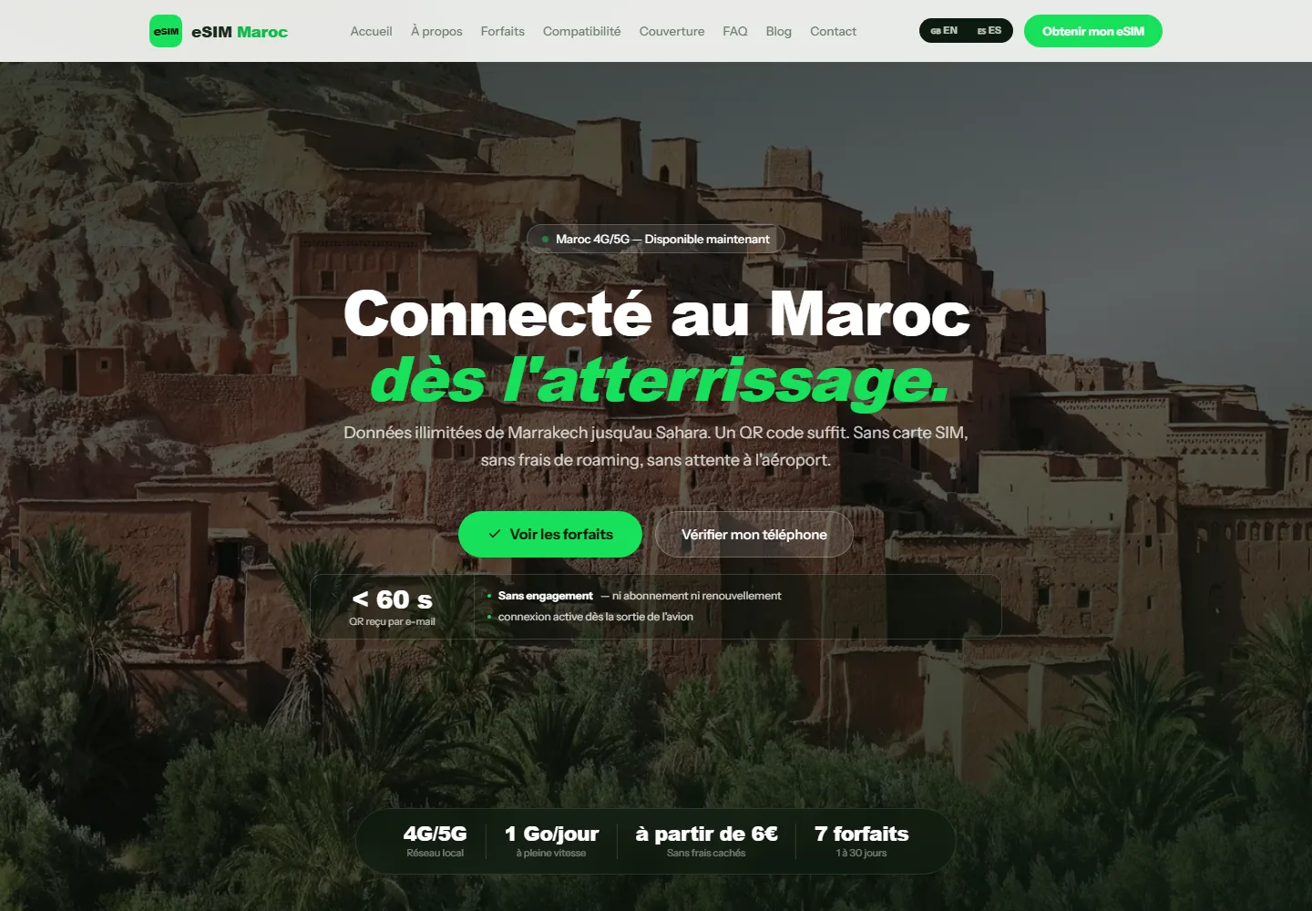 Page d’accueil du site eSIM Maroc, créé par Bzaf Studio